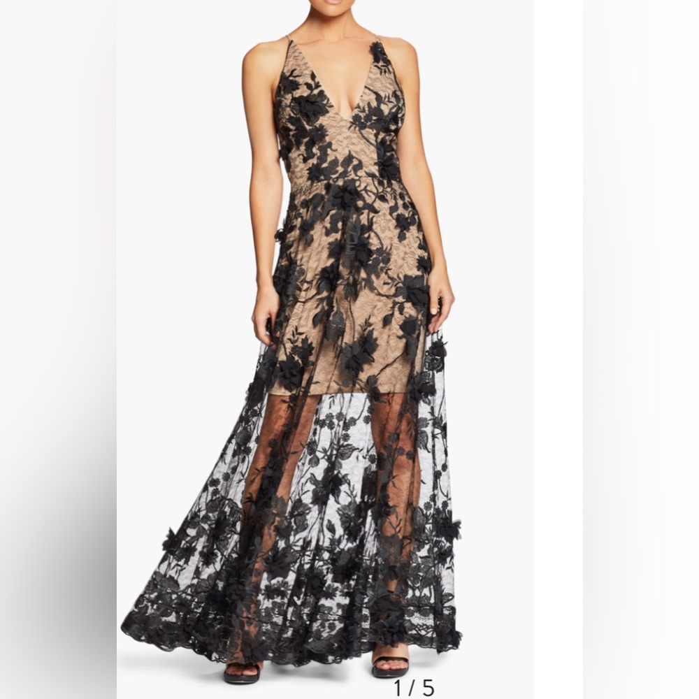 Dress The Population Sidney Deep V-Neck 3D Lace Gown